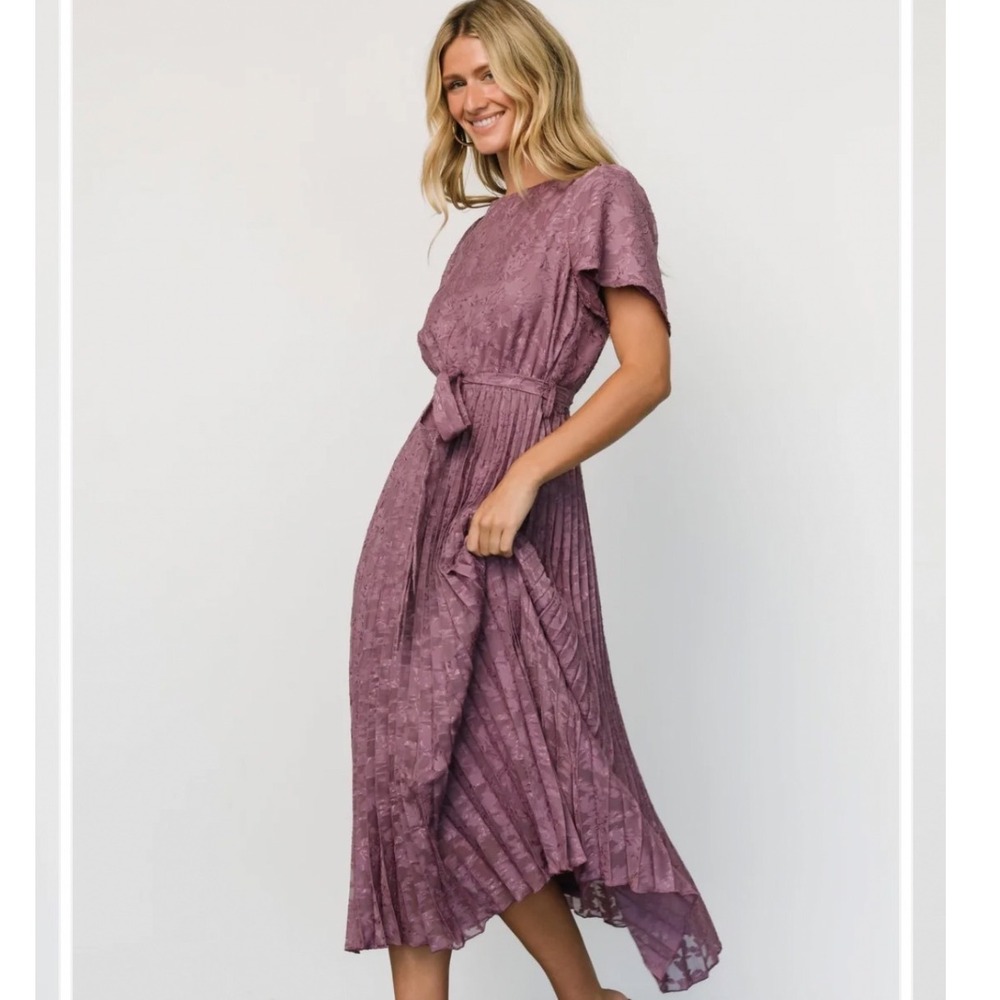 Baltic Born Mauve Lace Midi Dress with Belt